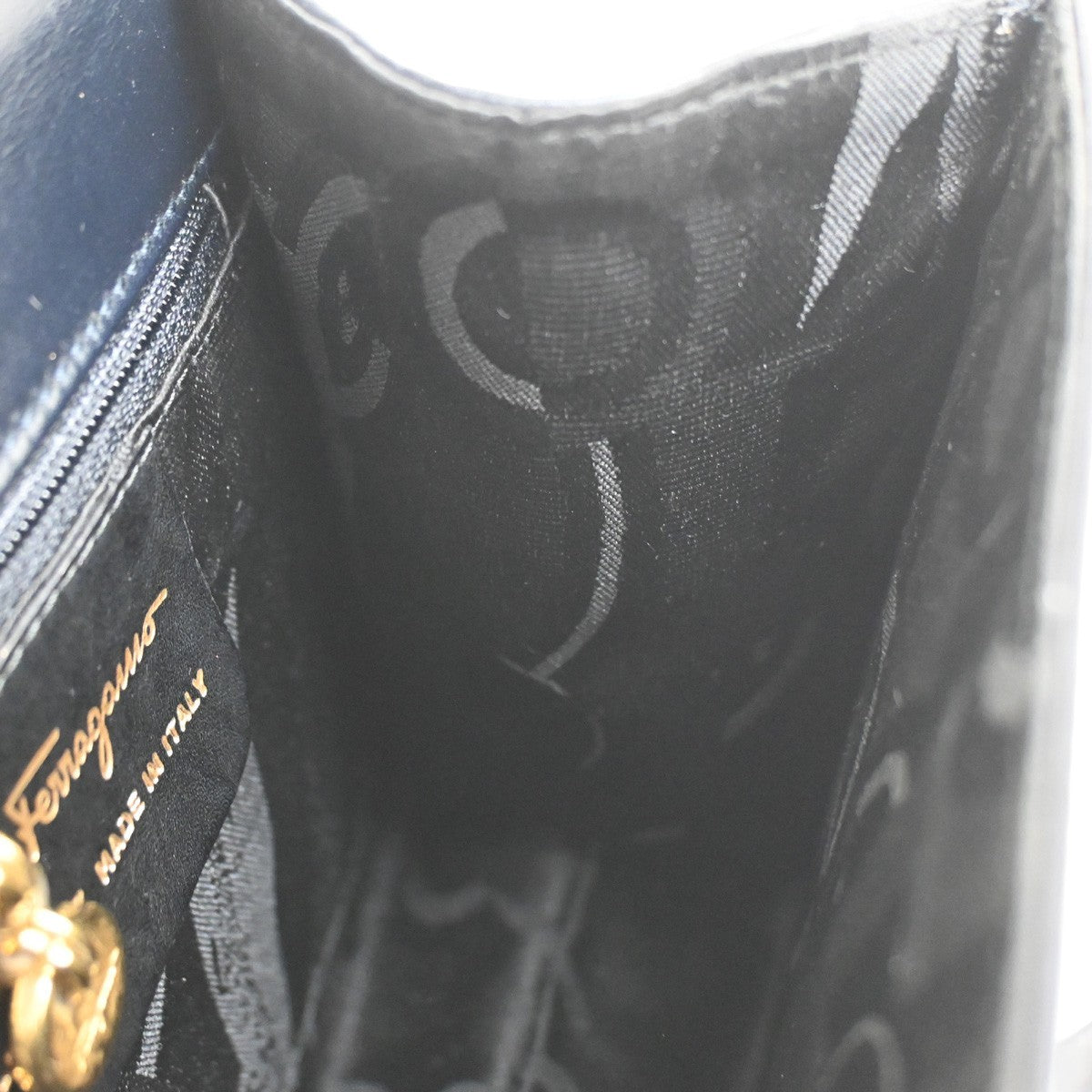 SALVATORE FERRAGAMO Logo 2Way Mini Shoulder Hand Bag Leather Navy Blue 62YJ092