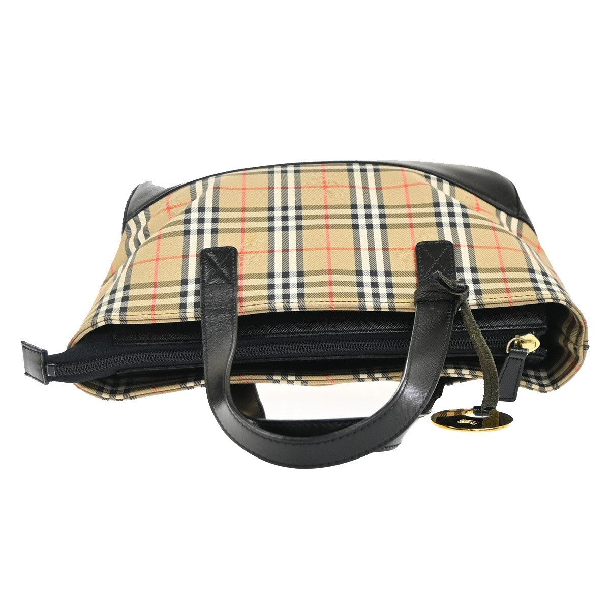 BURBERRY Logo Nova Check Tote Hand Bag Canvas Leather Beige Black GHW 87RL996