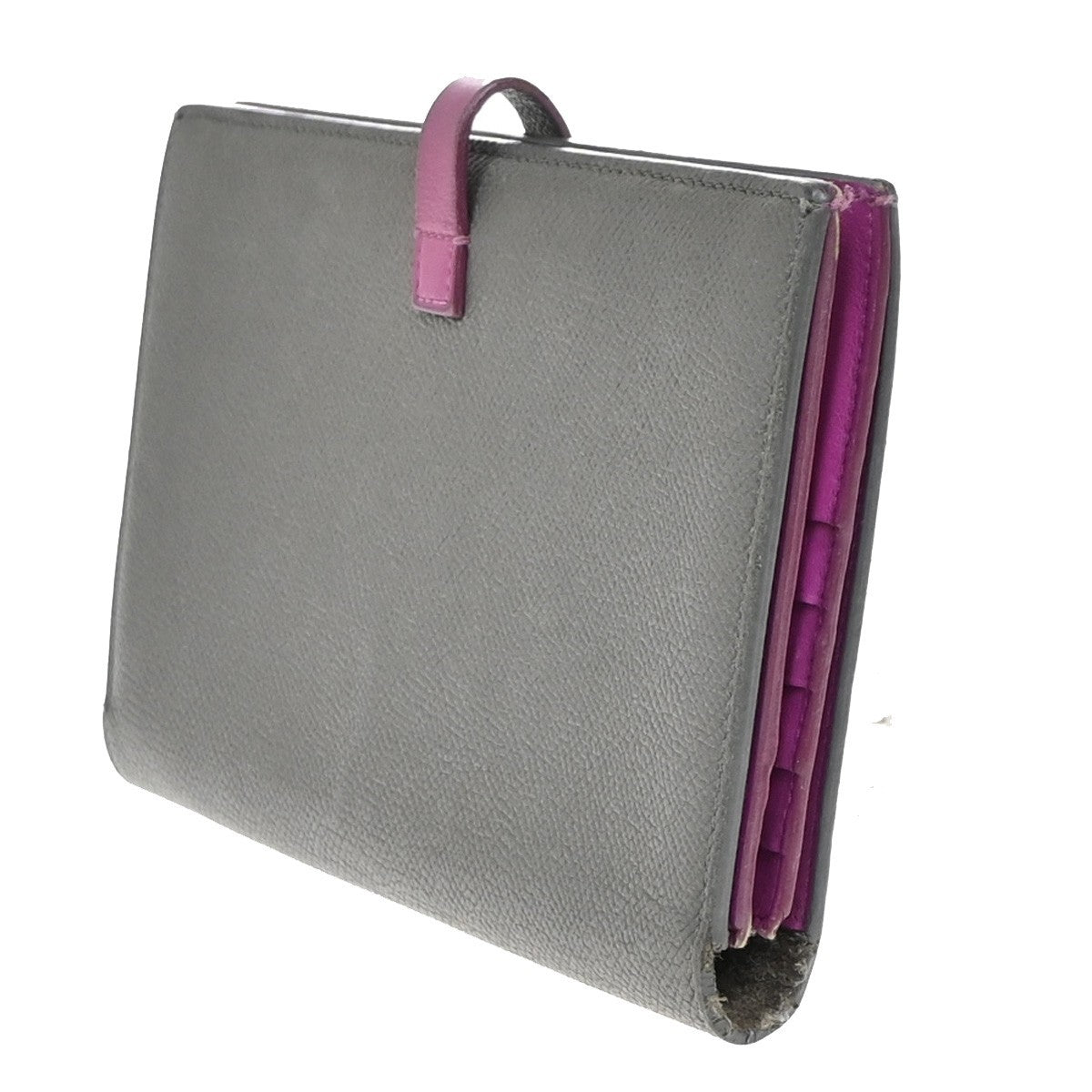 CELINE Logo Bifold Long Wallet Leather Gray Purple SHW 02EG115