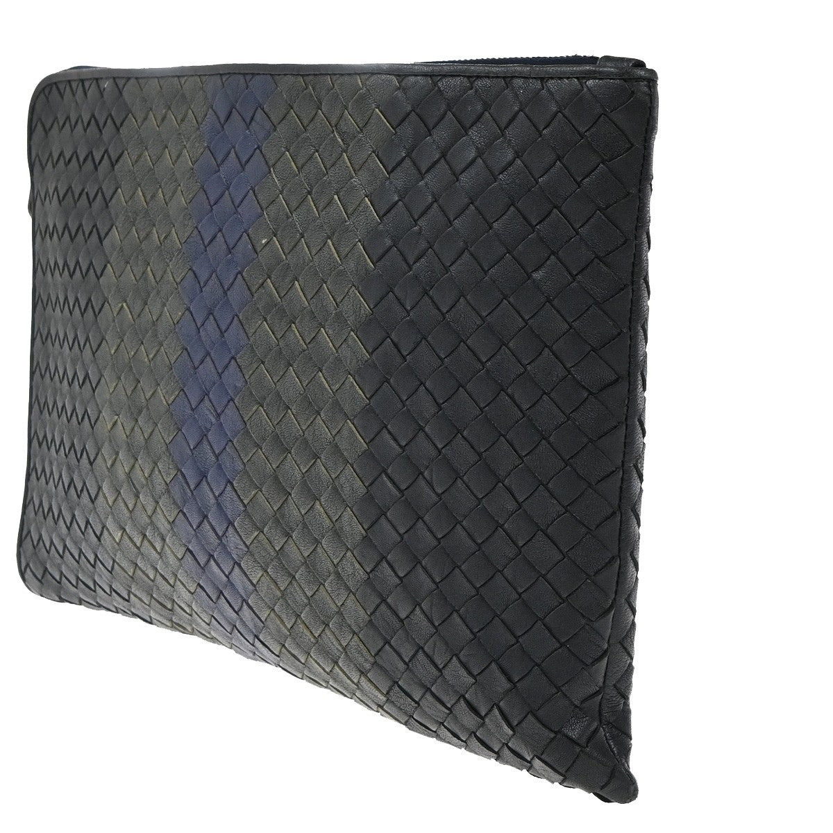 BOTTEGA VENETA Logo Intrecciato Clutch Bag Leather Black Blue Gray Italy 35KP575
