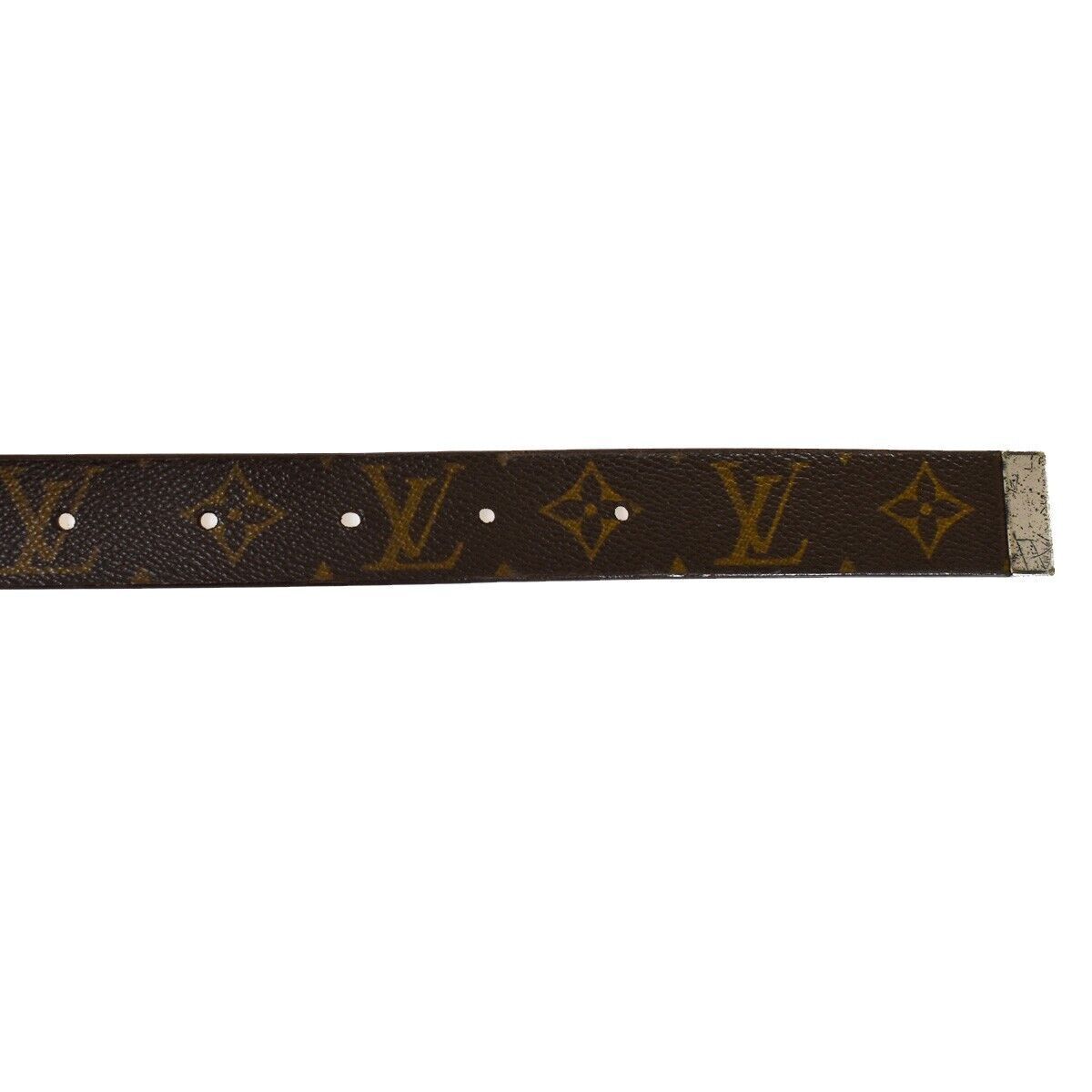 LOUIS VUITTON Ceinture Carre Belt Monogram Leather Brown Silver Spain 63YC264