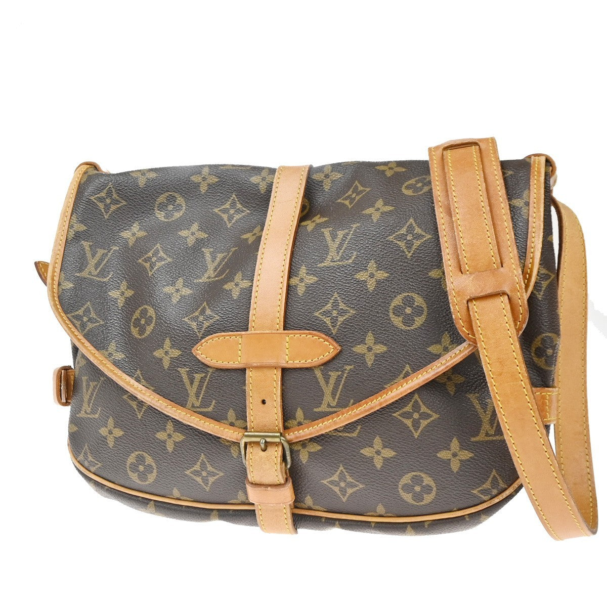 LOUIS VUITTON Logo Saumur 30 Shoulder Bag Monogram Leather Brown M42256 18KC786