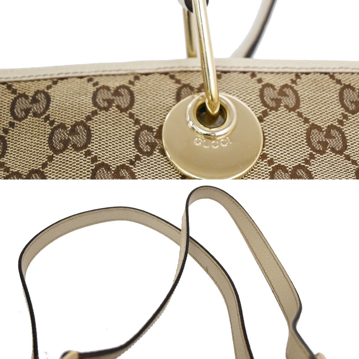 GUCCI Logo GG Pattern Shoulder Bag Canvas Leather Beige Italy 36TA101