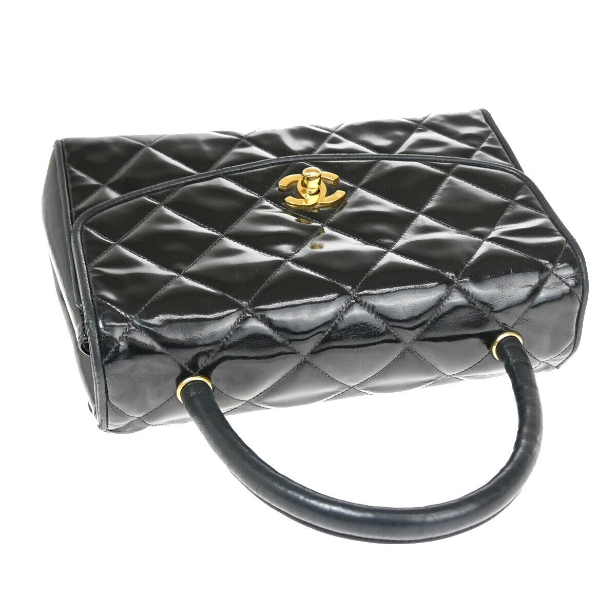 CHANEL CC Logo Matelasse 23 Hand Bag Patent Leather Black GHW 691RJ745
