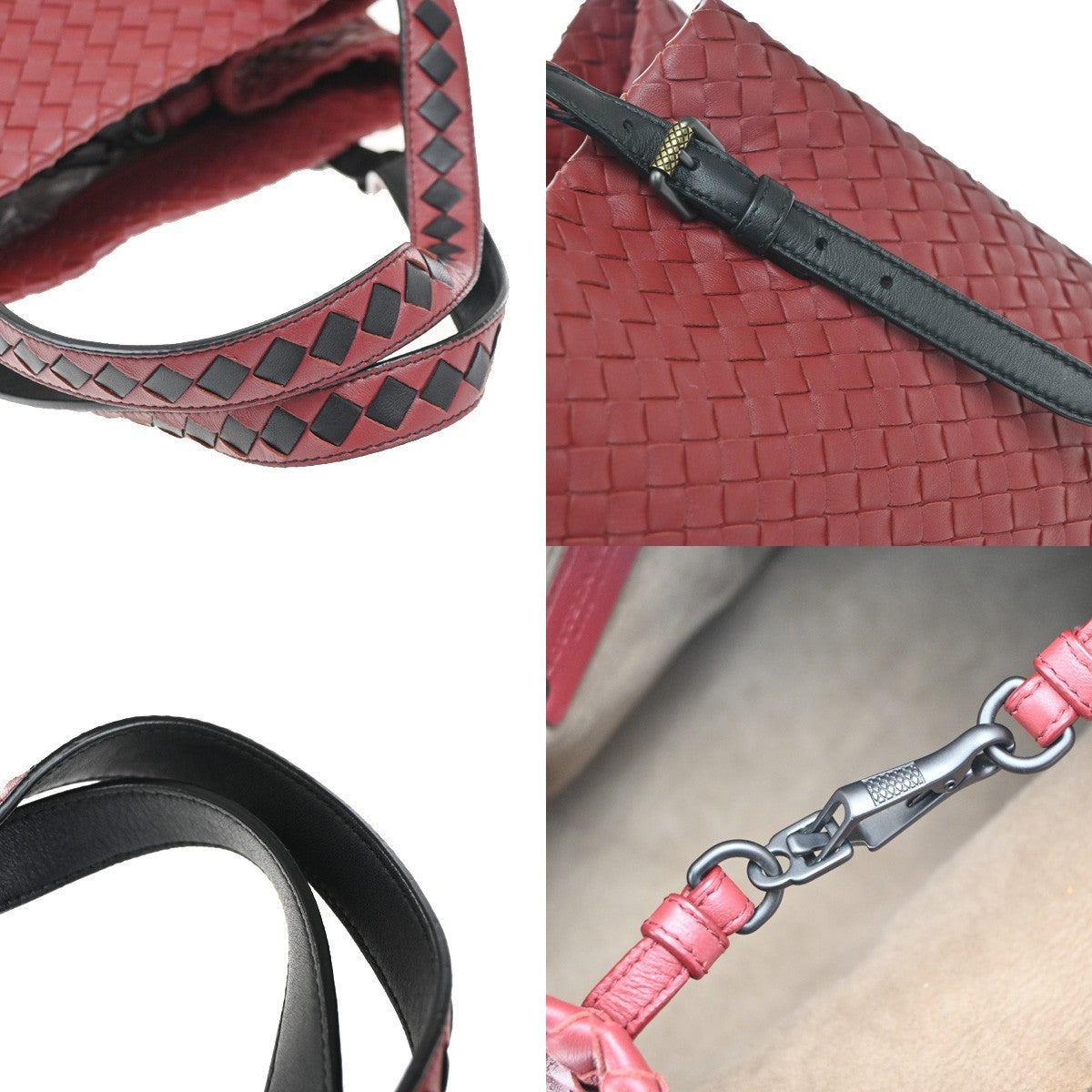 BOTTEGA VENETA Logo Intrecciato Shoulder Hand Bag Leather Red Italy 47RF991