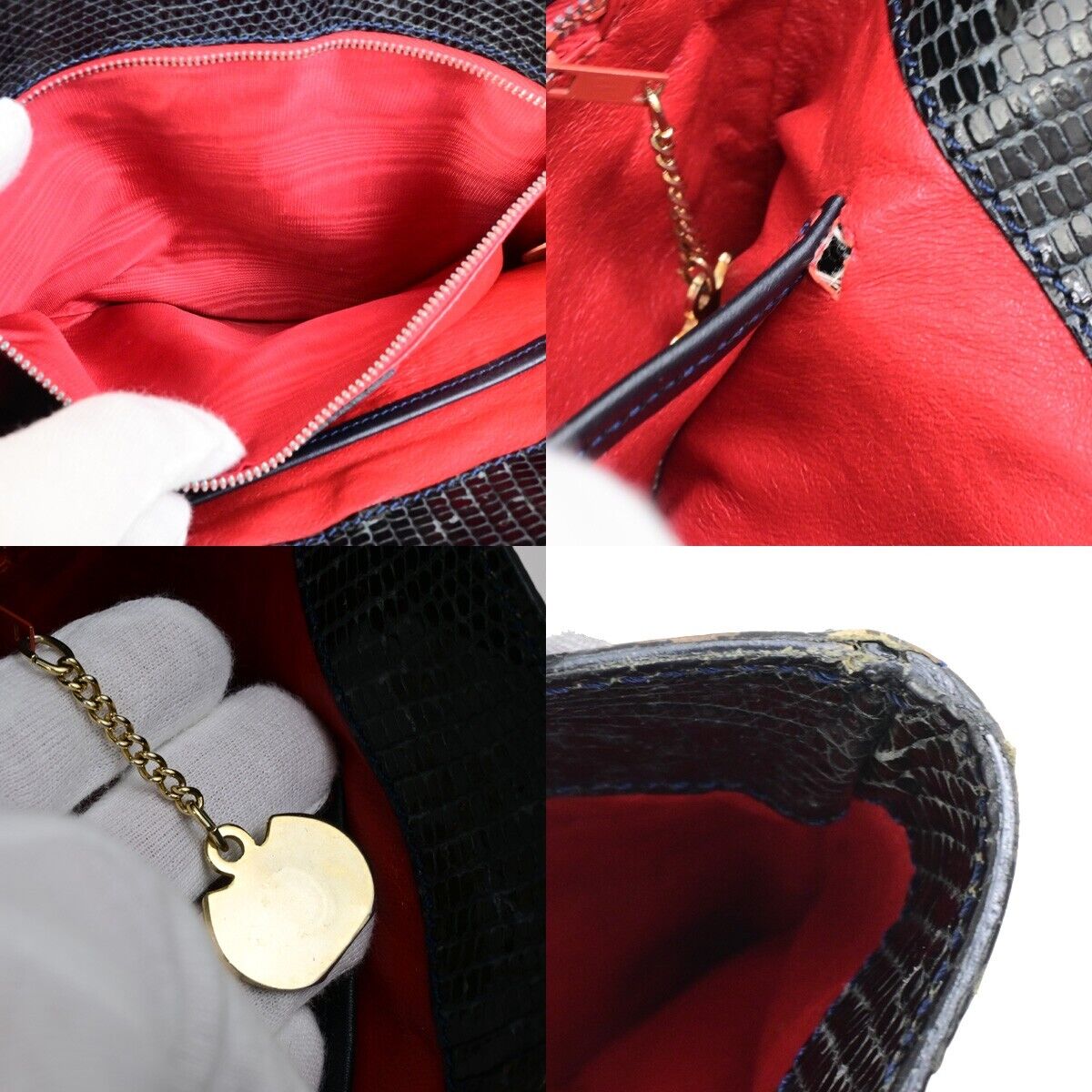CELINE Logo Circle Shoulder Bag Exotic Leather Navy Blue GHW Italy 82KA435