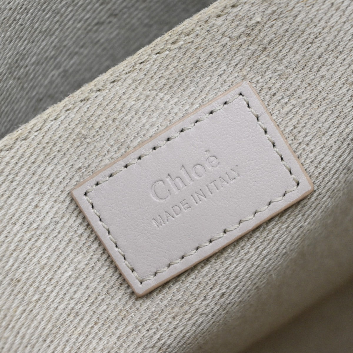 CHLOE Logo Woody Medium Shoulder Tote Bagi Linen Leather Beige Italy 84YJ242