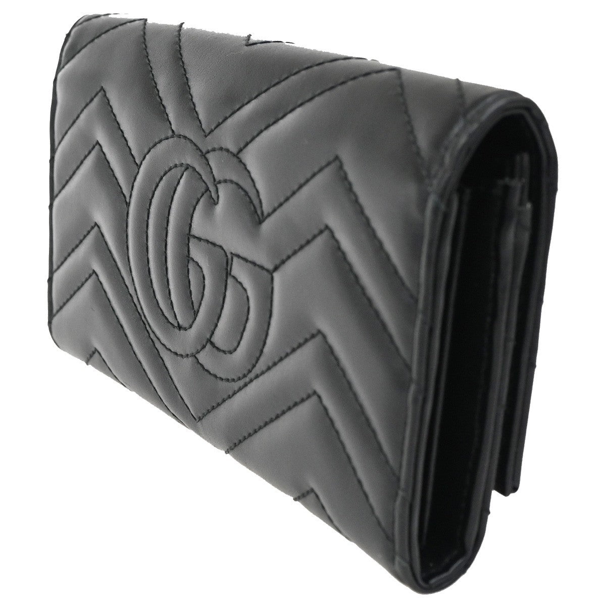 GUCCI Marmont Continental GG  Long Bifold Wallet Leather Black GHW 81TA043