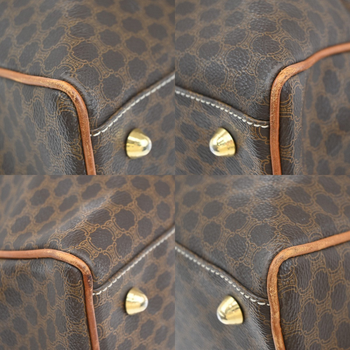 CELINE Macadam Pattern 2way Travel Shoulder Hand Bag PVC Leather Brown 33EG235