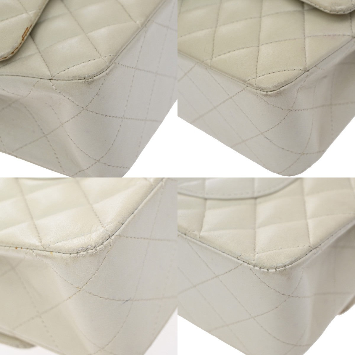 CHANEL CC Matelasse 25 Double Flap Chain Shoulder Bag Leather White SHW 700RP187