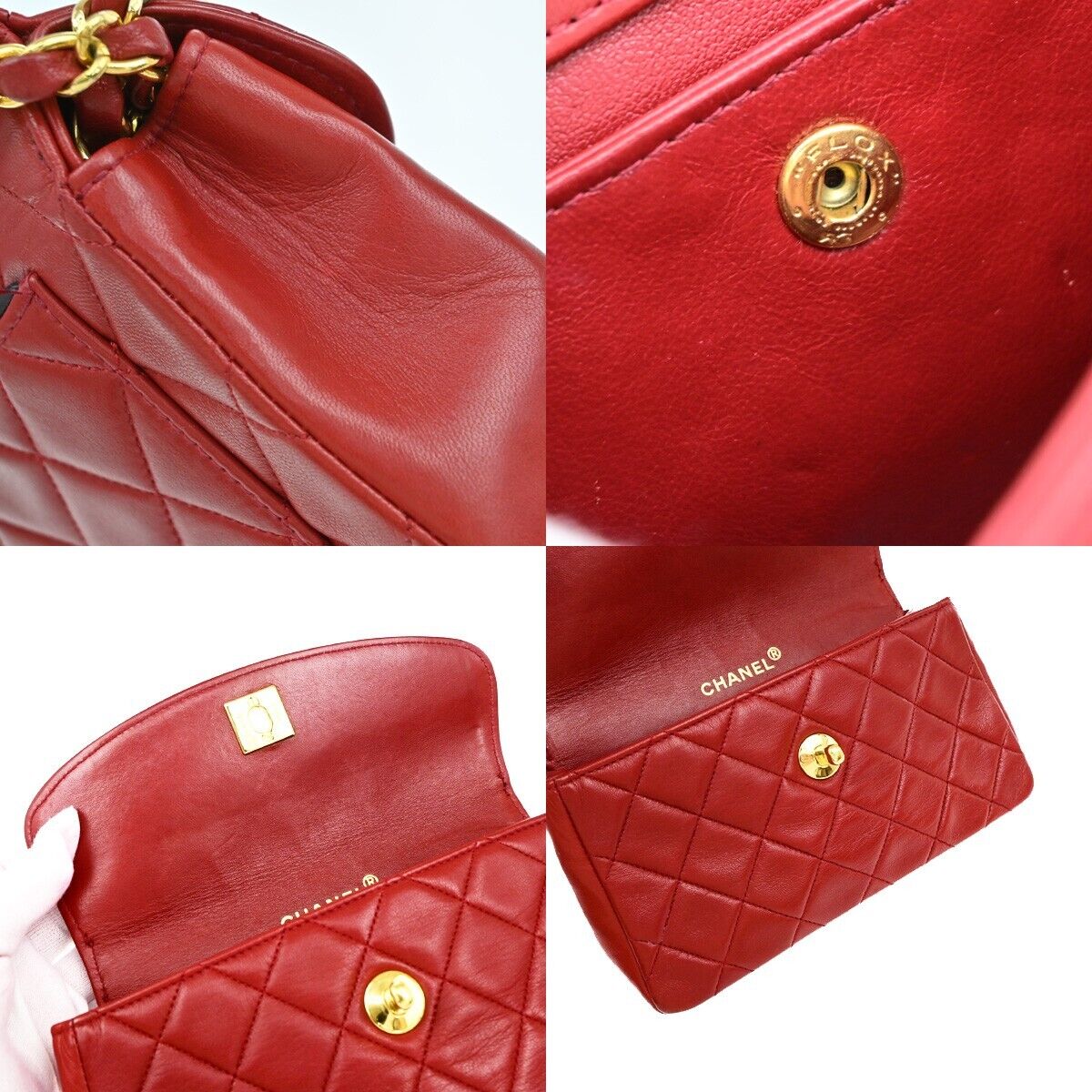 CHANEL CC Logo Mini Matelasse Chain Shoulder Bag Leather Red Vintage 310RF238