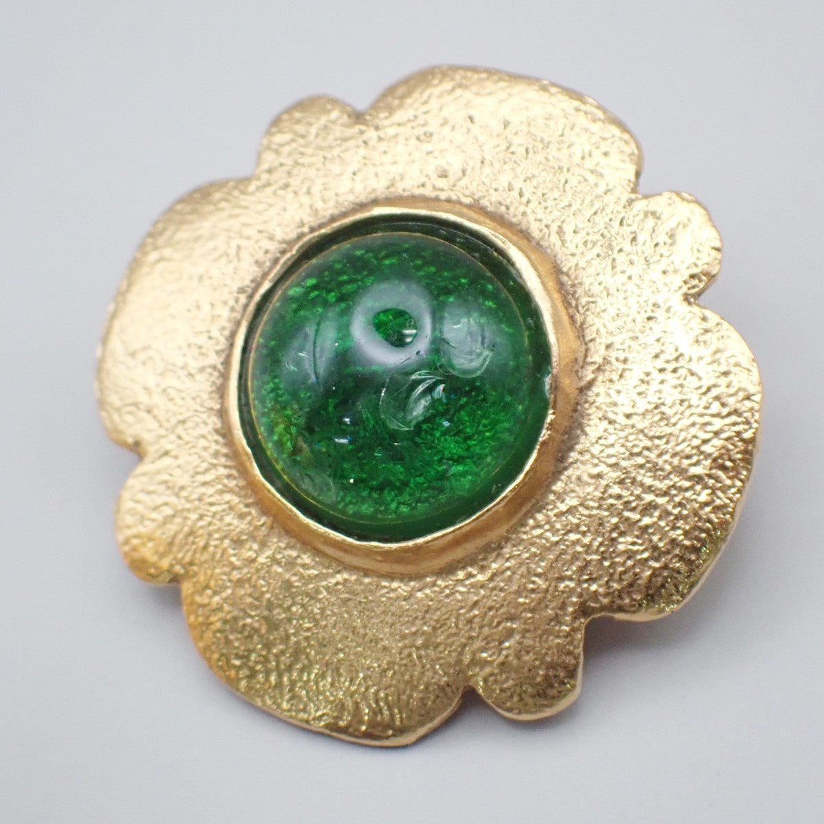 CHANEL Logo Gripoix Flower Button Earrings 25 Clip-On Gold GN France VE 05MA473