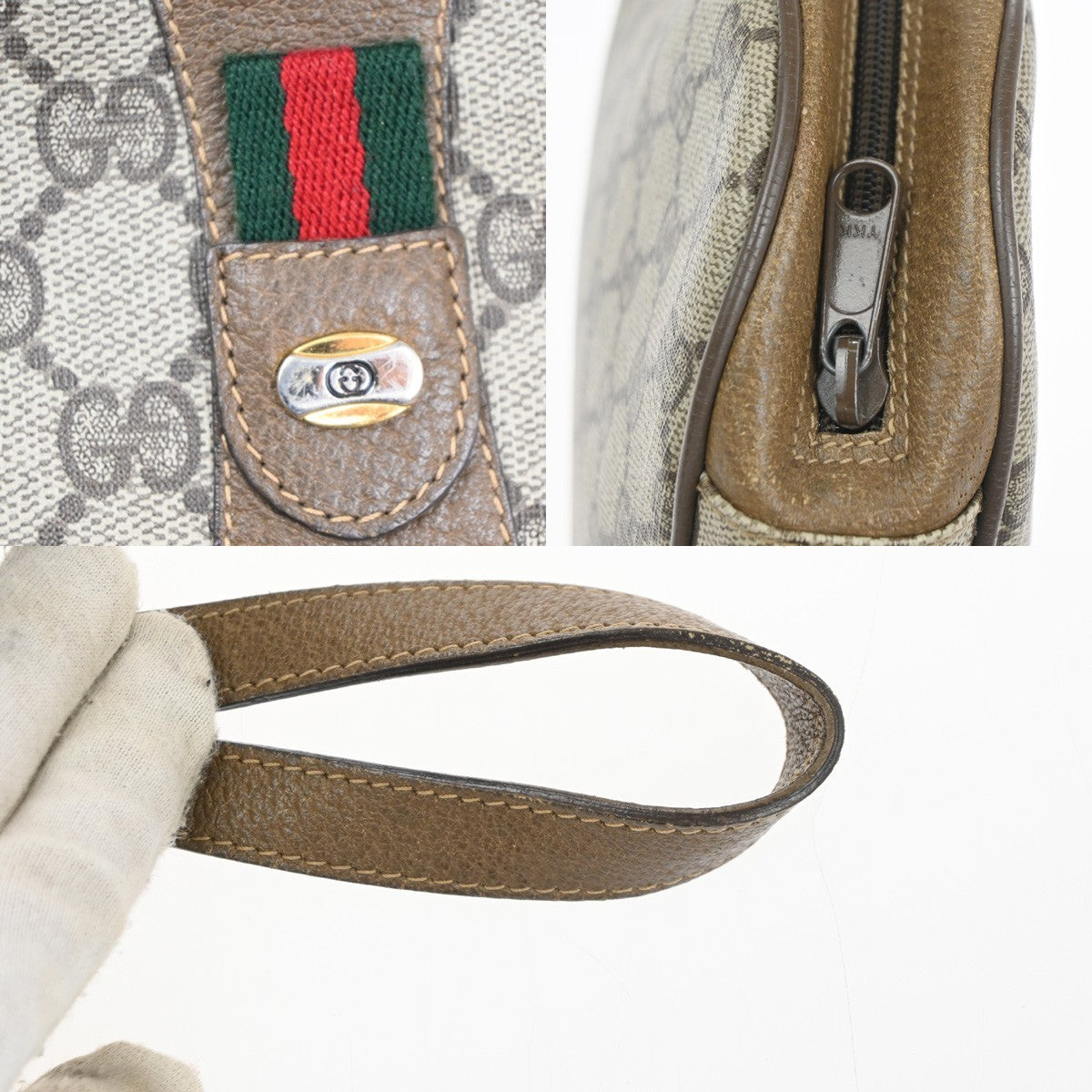 GUCCI GG Sherry Pattern Clutch Hand Bag PVC Leather Brown Italy 05TA585