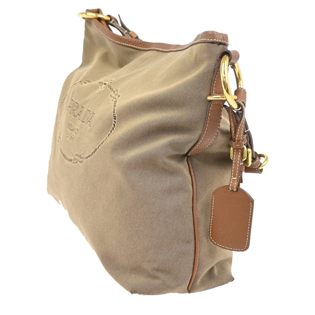 PRADA Logo Shoulder Hobo Bag Jacquard Canvas Leather Brown GHW Italy 85YH899