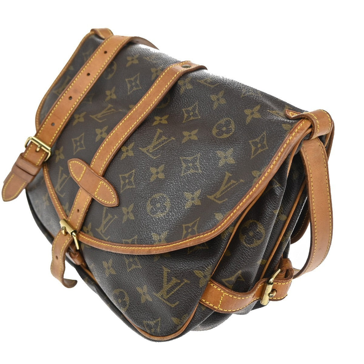 LOUIS VUITTON Logo Saumur 30 Shoulder Bag Monogram Leather Brown M42256 18TA325