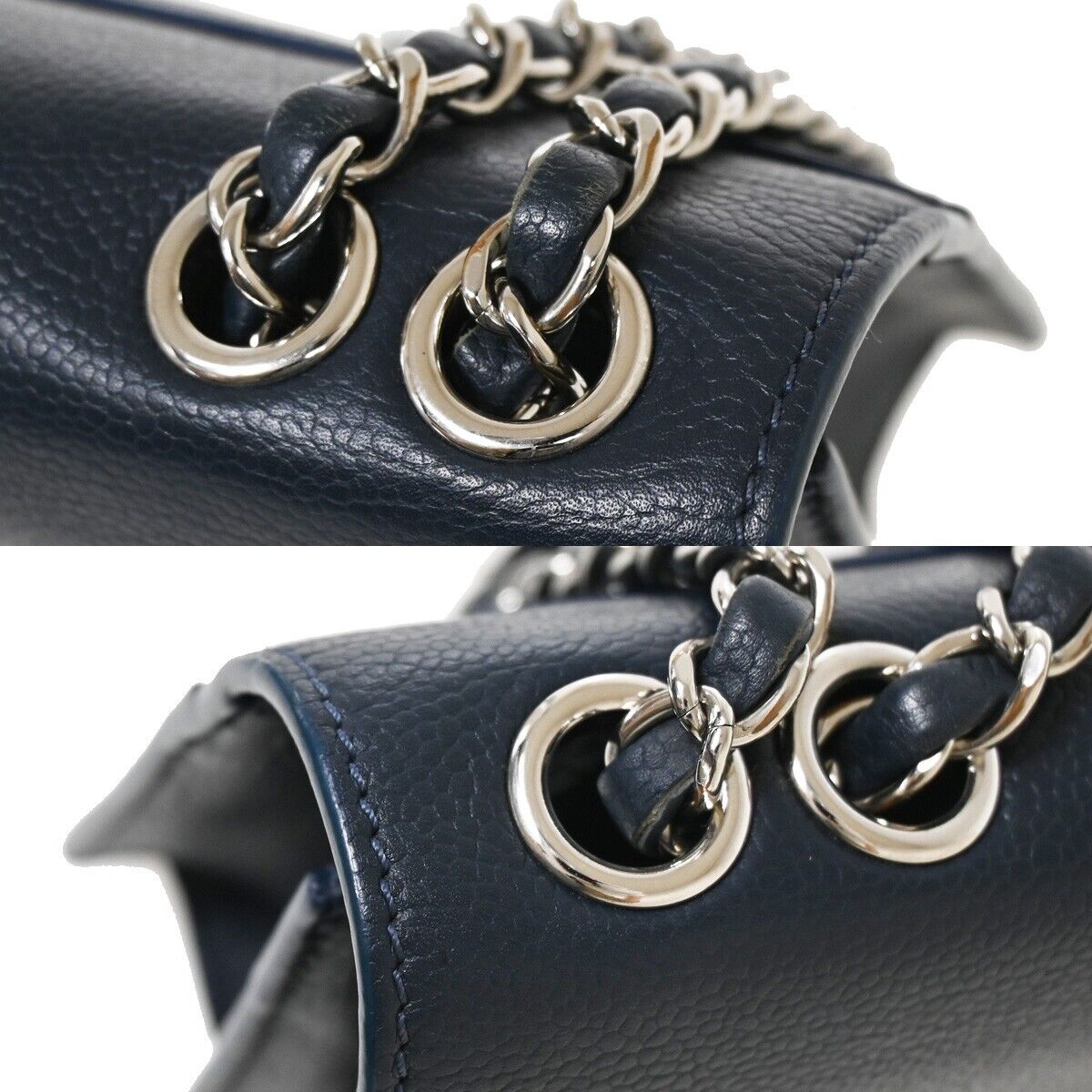 CHANEL CC Logo Matelasse Chain Shoulder Bag Leather Navy Blue silver 805RF077