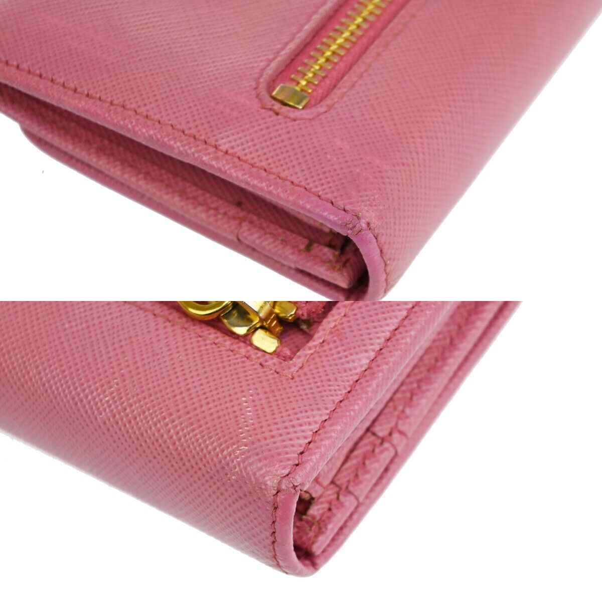 PRADA Logo Saffiano Bow Long Bifold Wallet Purse Leather Pink Italy 02EA641