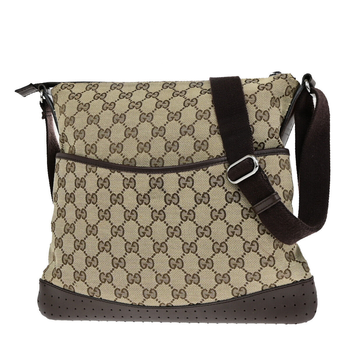 GUCCI Logo GG Pattern Shoulder Bag Canvas Leather Brown Italy 86SJ037