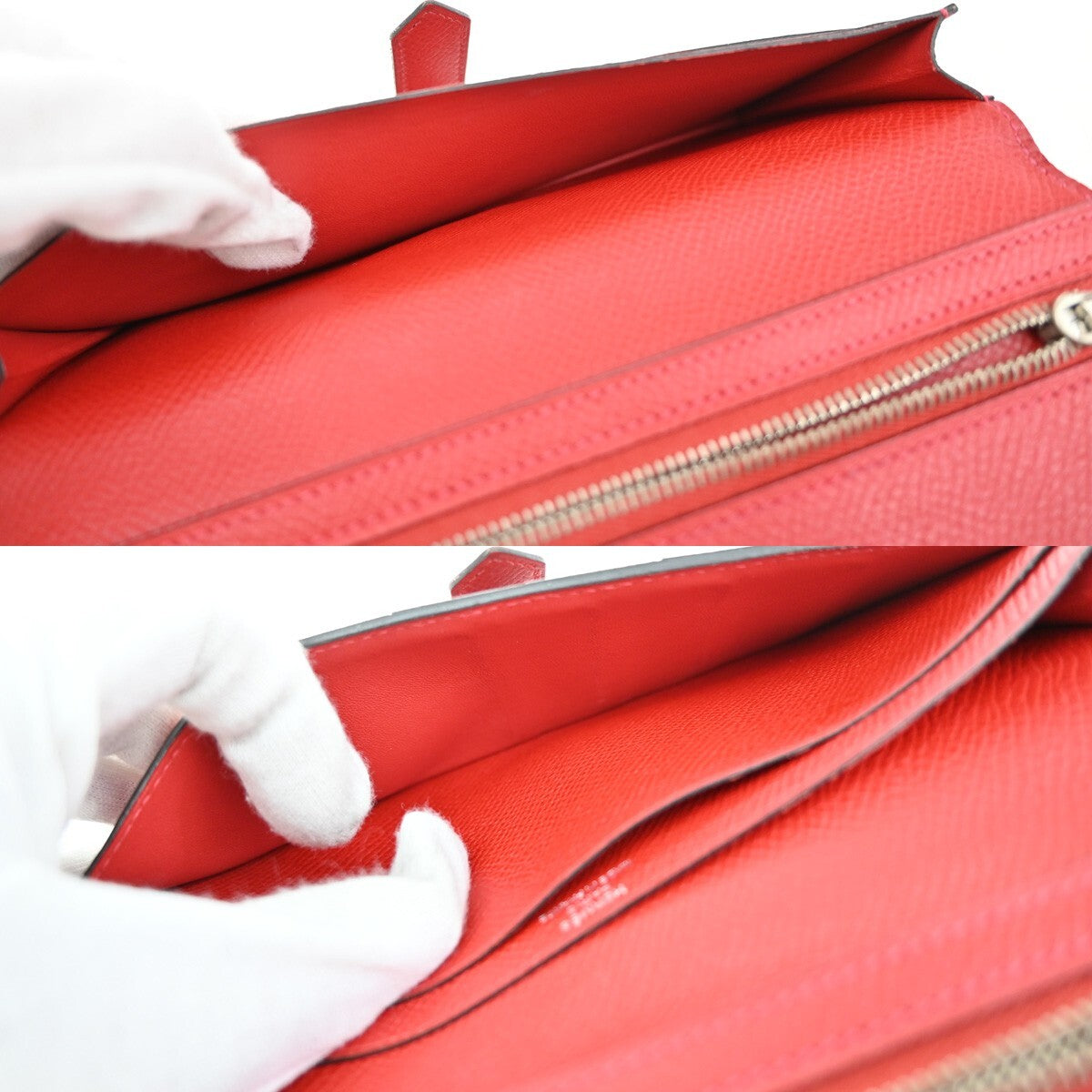 HERMES Logo Bearn Bicolor Long Bifold Wallet Leather Red Burgundy SHW 96RF294