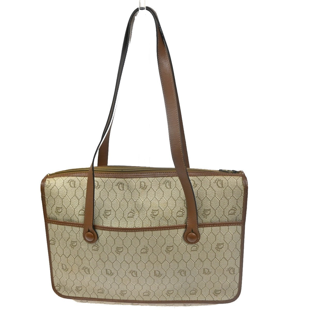 CHRISTIAN DIOR Logo Honeycomb Shoulder Hand Bag PVC Leather Beige GHW 62CA527