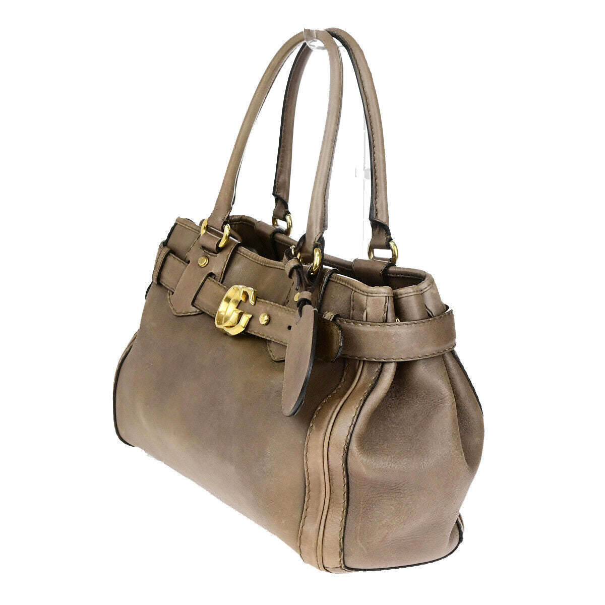 GUCCI Logo GG Running Tote Shoulder Bag Leather Brown Italy 39SJ471