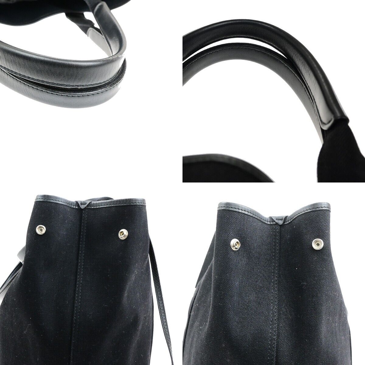 BALENCIAGA Logo Navy Cabas Shoulder Tote Bag Canvas Leather Black 34ED425