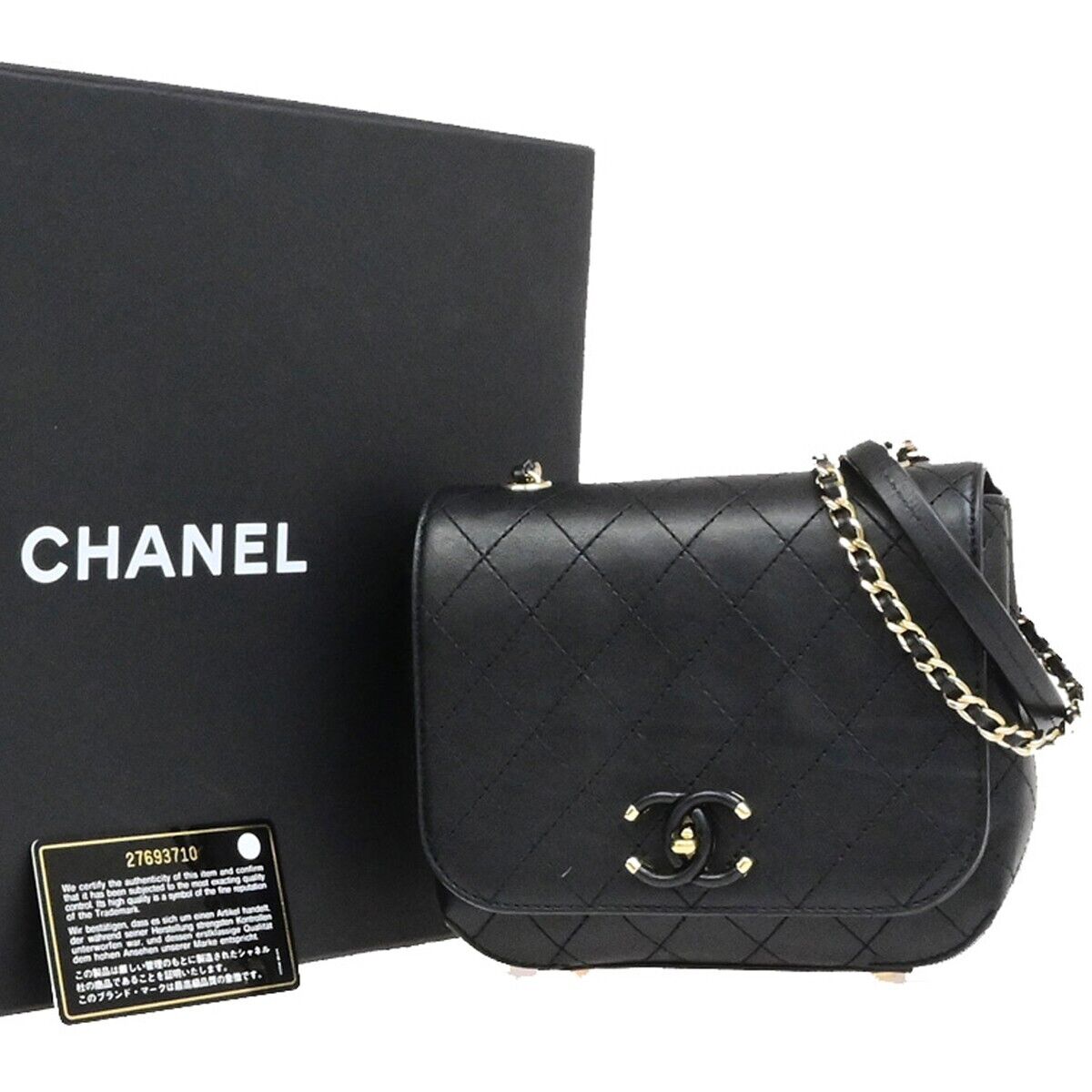 CHANEL CC Logo Mini Matelasse Chain Shoulder Bag Leather Black GHW 341RF214