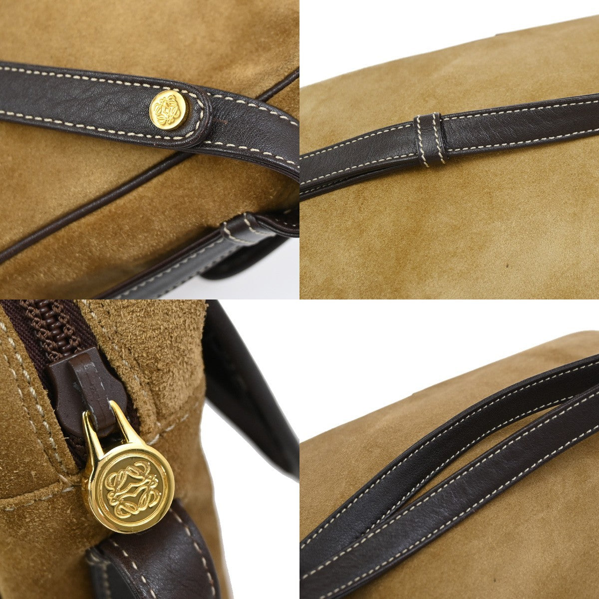 LOEWE Logo Anagram Shoulder Hand Bag Suede Leather Brown GHW 35YJ077
