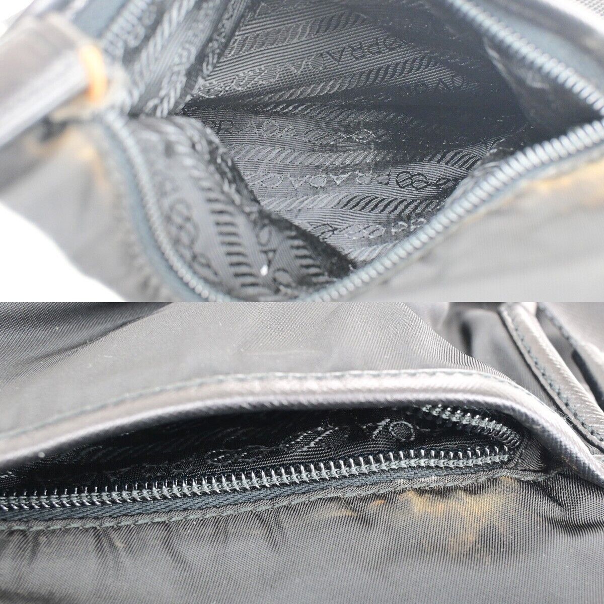 PRADA MILANO Tessuto Messenger Shoulder Bag Nylon Leather Black Silver 87EB675