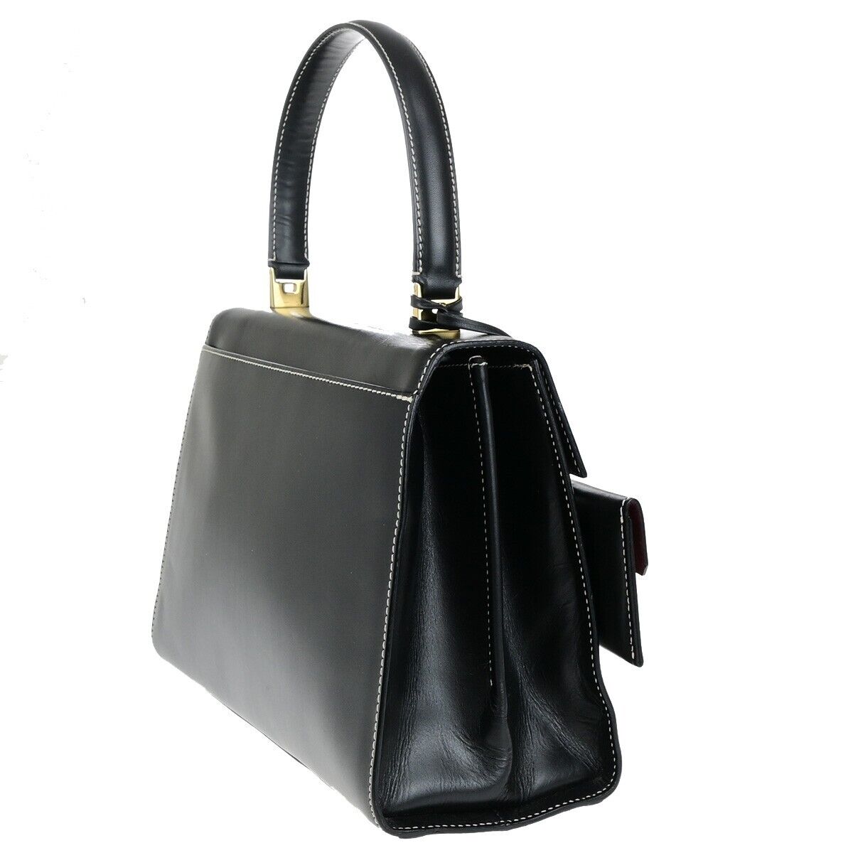 SALVATORE FERRAGAMO Gancini Top Handle Hand Bag Leather Black GHW Italy 35ED328