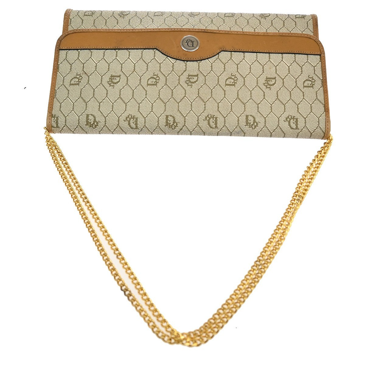 CHRISTIAN DIOR Logo Honey comb Chain Shoulder Bag PVC Leather GHW Beige 65KB707