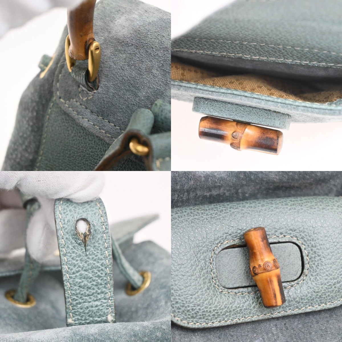 GUCCI Logo Bamboo Handle Mini Backpack Bag Suede Leather Green GHW Italy 36KC838
