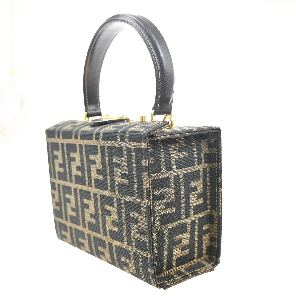 50.LiveFENDI Zucca Pattern Shoulder Hand Vanity Bag Canvas Leather Italy 11MA316
