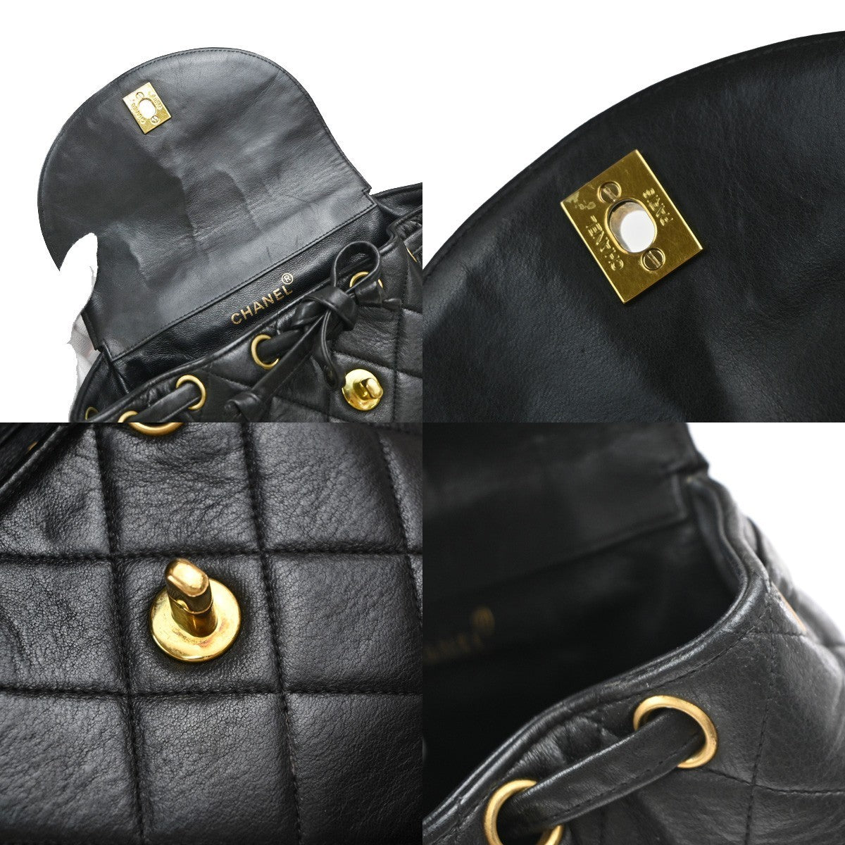 CHANEL CC Logo Duma Matelasse Chain Backpack Bag Leather Black Vintage 359RP114