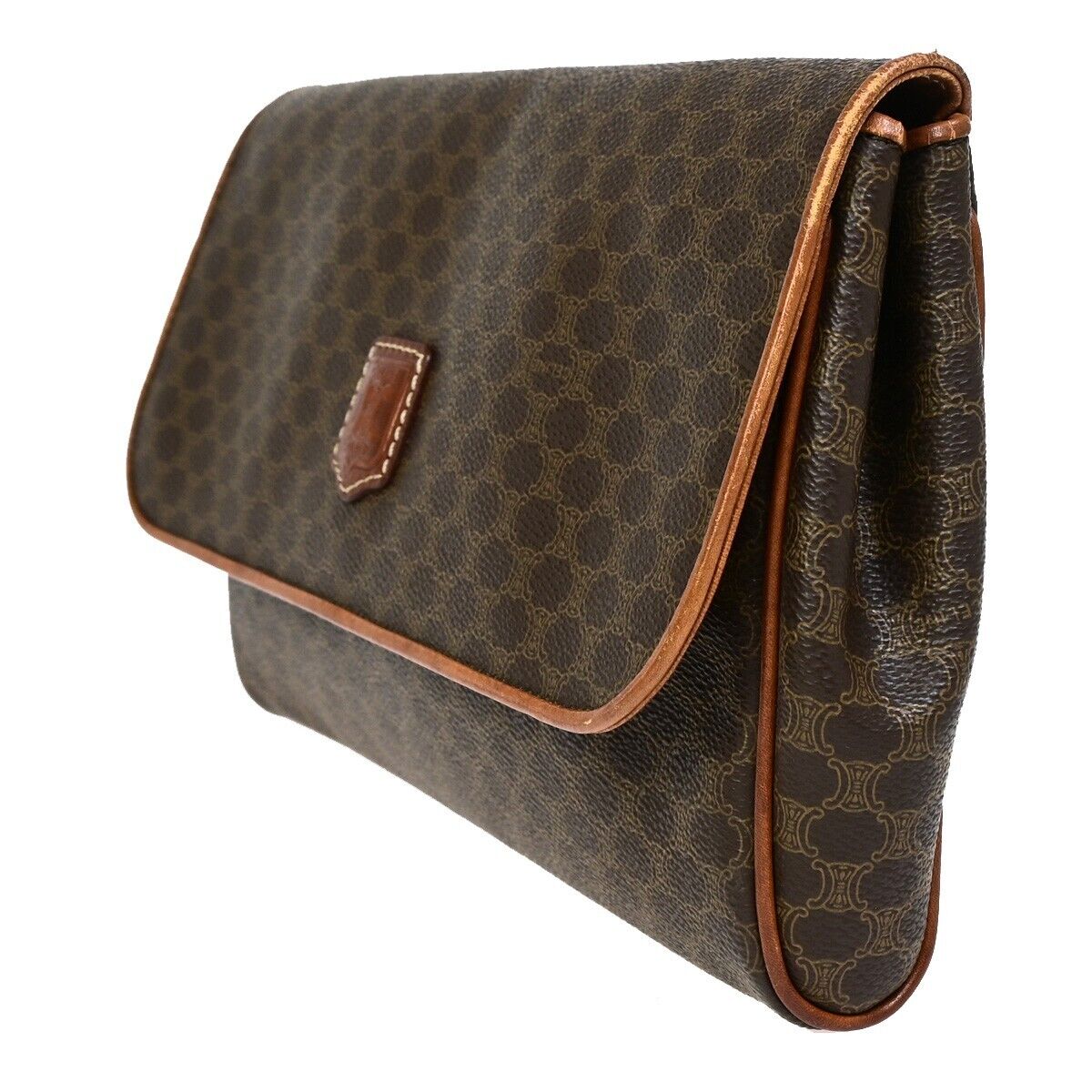 CELINE Logo Macadam Pattern Clutch Bag PVC Leather Brown GHW Italy 01EB540