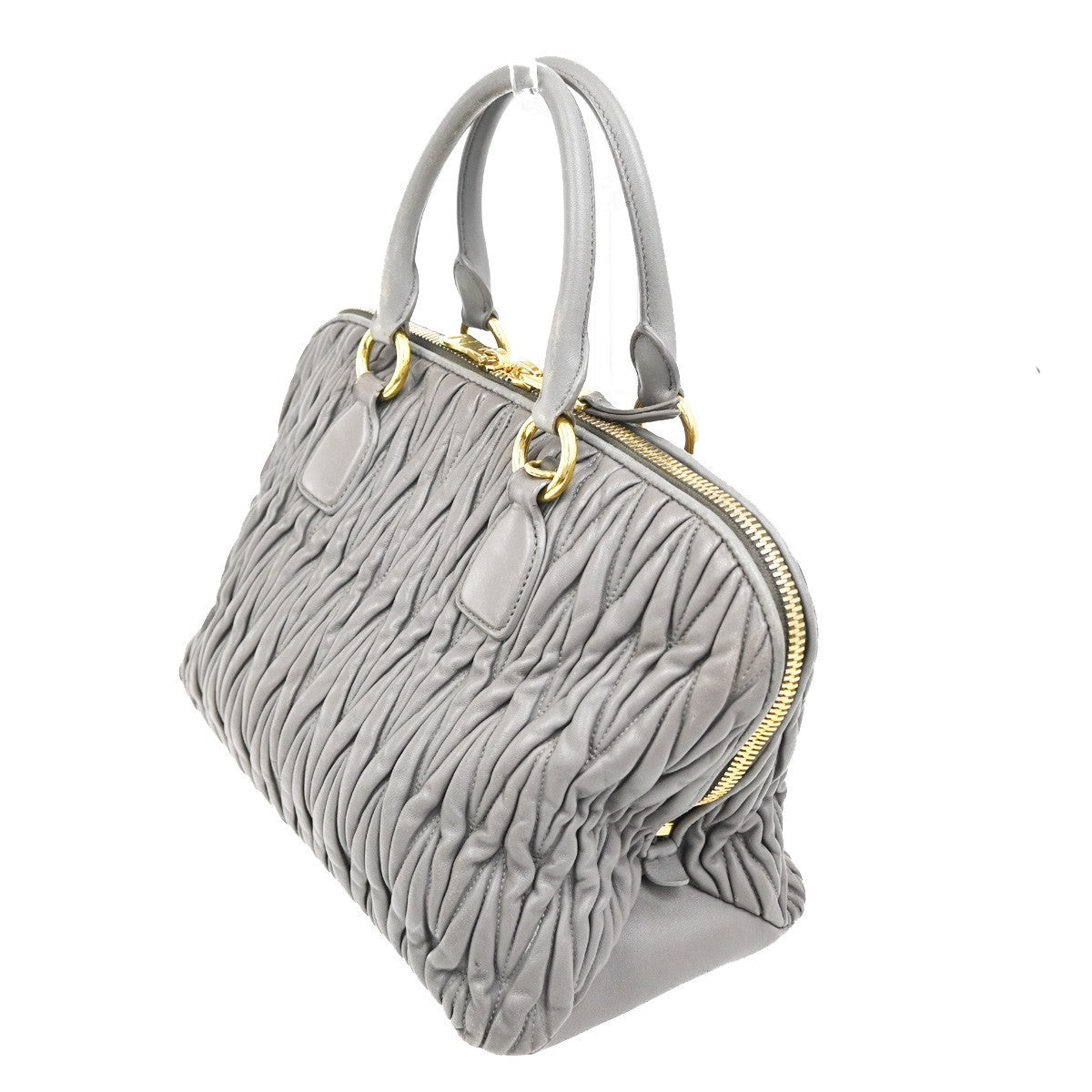 MIU MIU Logo Matelasse Shoulder Hand Bag Leather Purple Gray Gold  84TA360