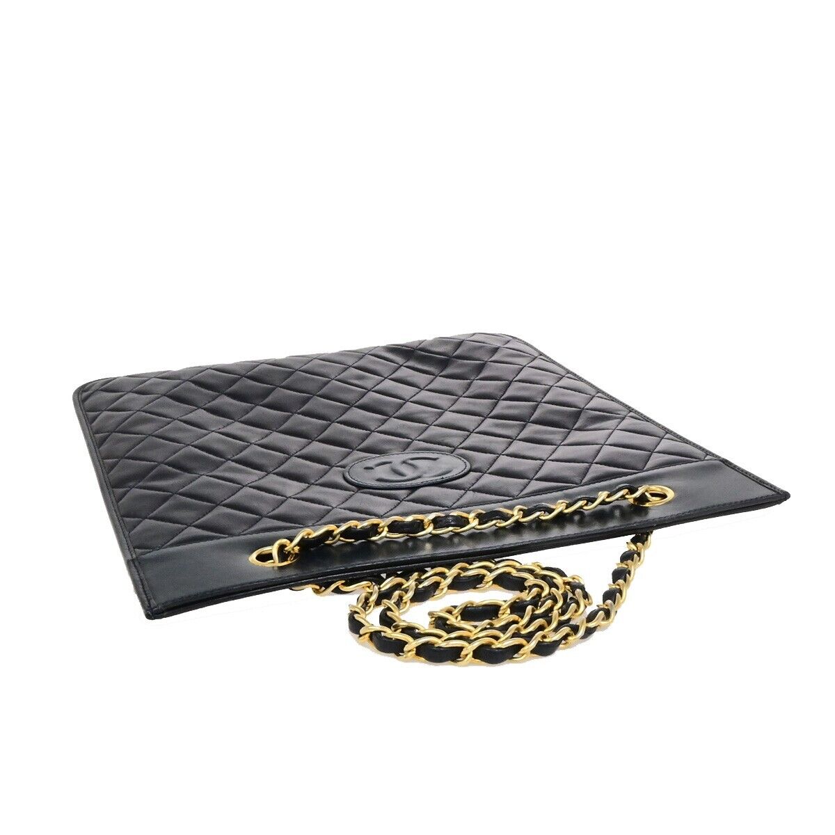 CHANEL CC Logo Matelasse Chain Shoulder Bag Canvas Leather Navy Blue GHW 46RF216