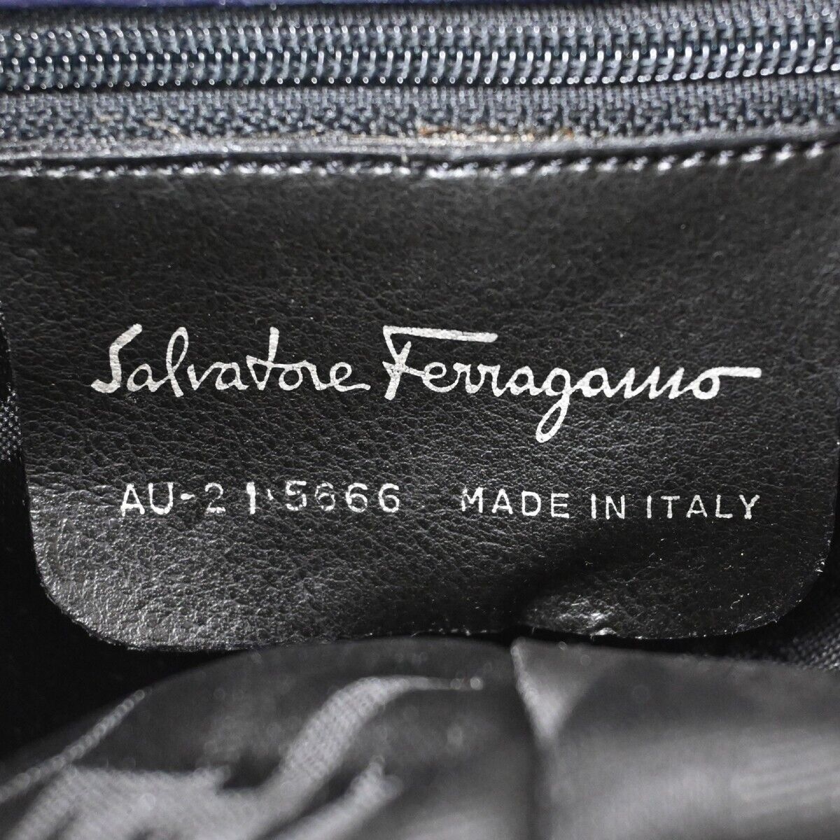 SALVATORE FERRAGAMO Vara Chain Bag Backpack Canvas Leather Navy Blue 63HB588