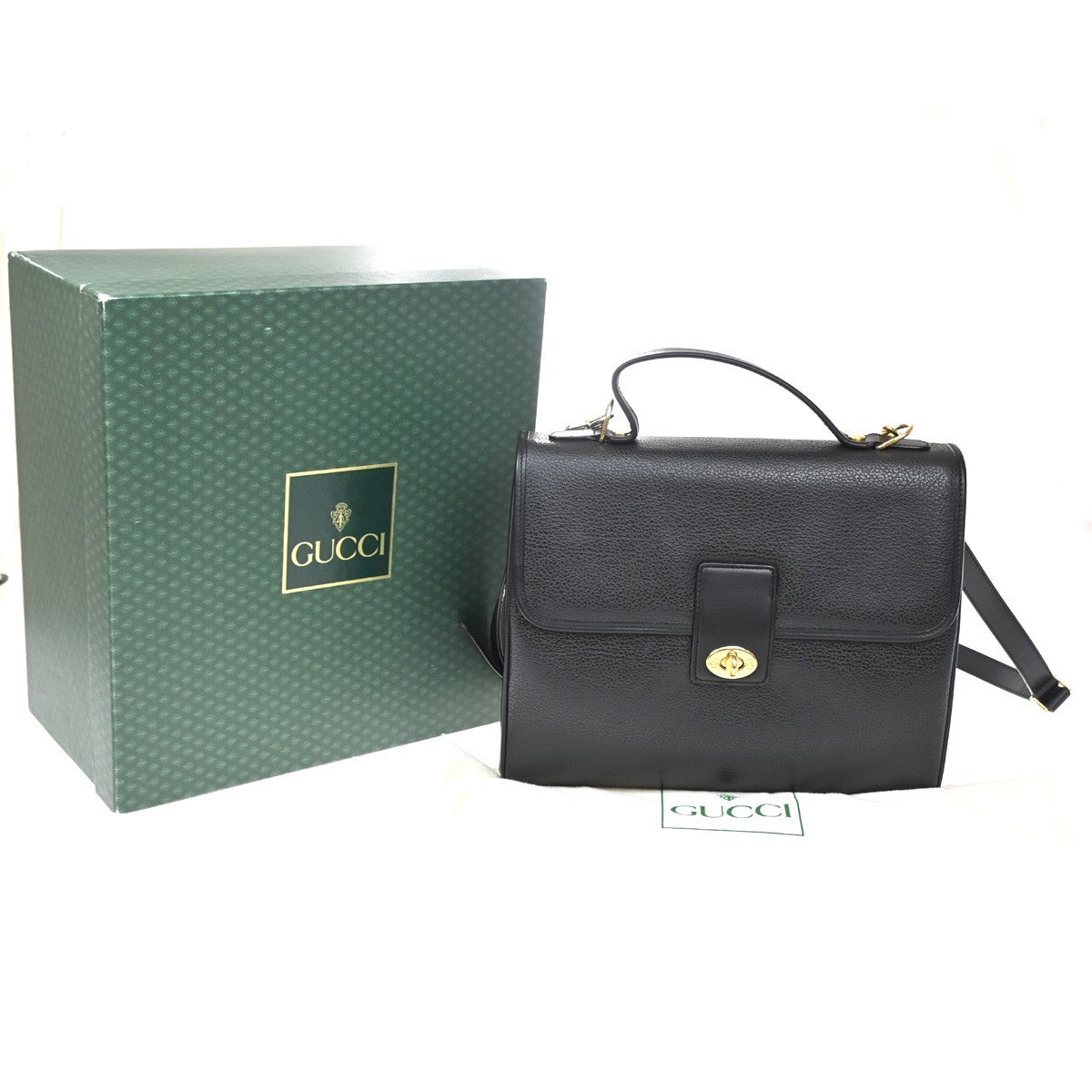 GUCCI Logo 2Way Shoulder Hand Bag Leather Black GHW Italy 12YJ154