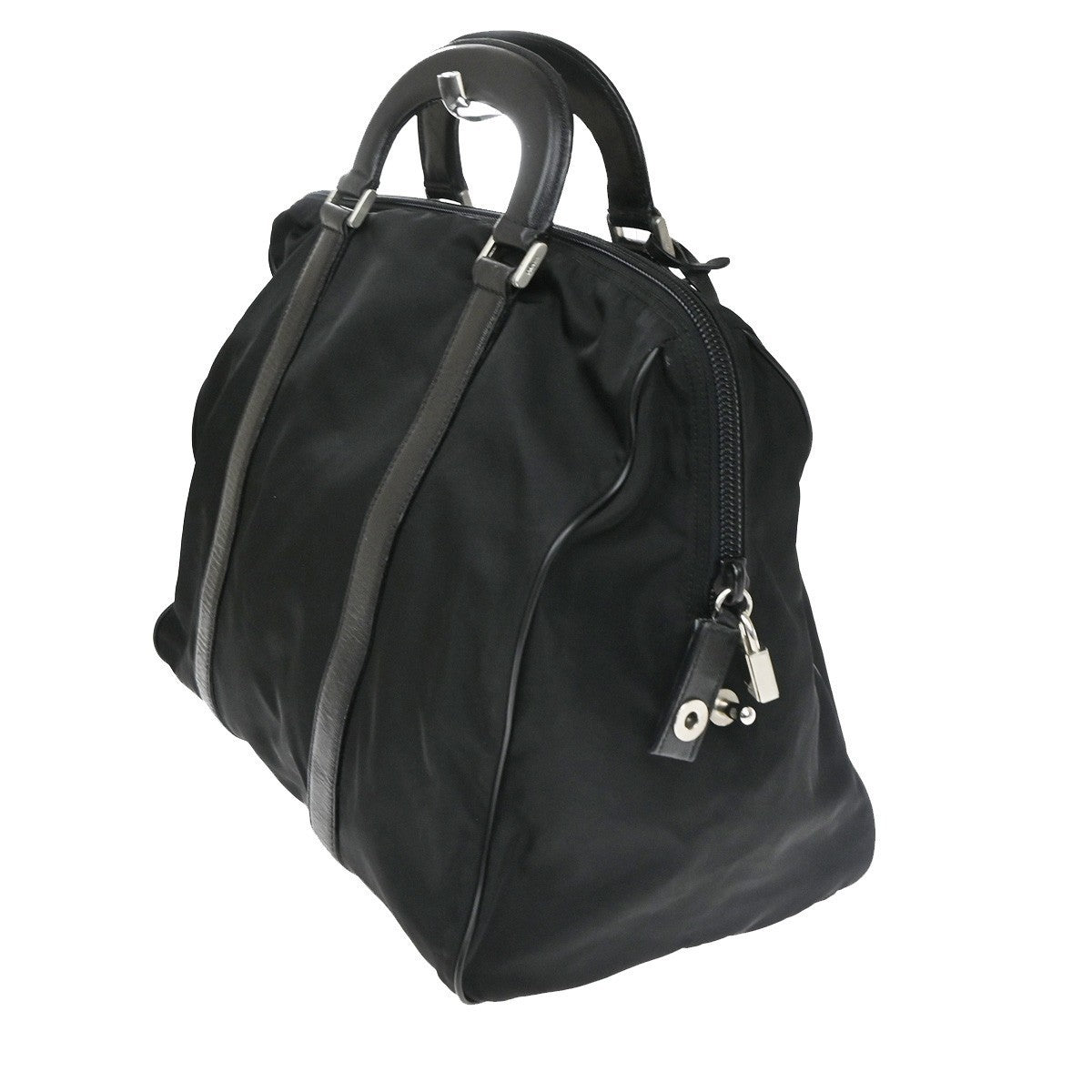 PRADA MILANO Logo Tessuto Hand Bag Nylon Leather Black SHW  61CB060