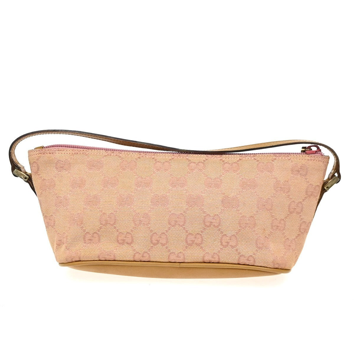 GUCCI Logo GG Pattern Hand Bag Canvas Leather Brown Pink GHW Italy 62ZA265
