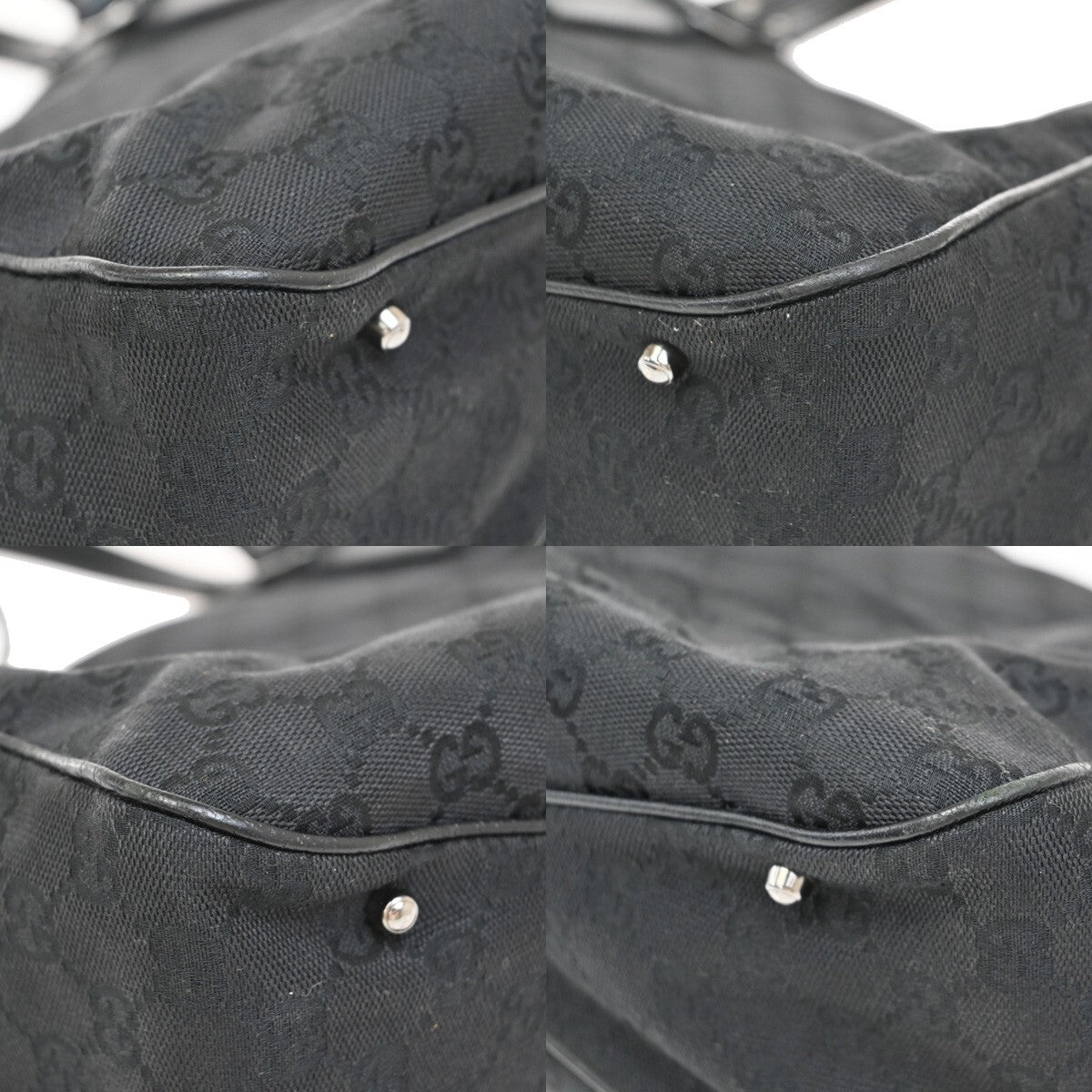 GUCCI Logo GG Pattern Shoulder Hand Bag studs Canvas Leather Black Italy 61EE316