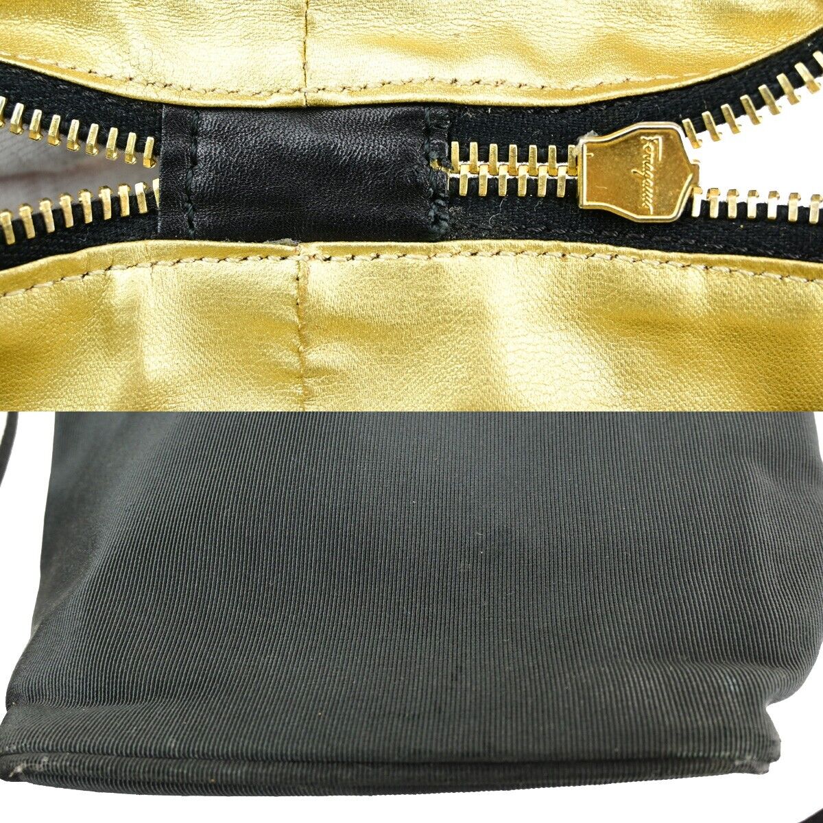 SALVATORE FERRAGAMO Vara Vanity Hand Shoulder Bag Canvas Leather Black 09KA255