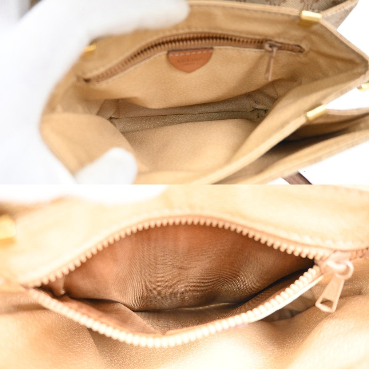 CELINE Logo Macadam Pattern Shoulder Bag PVC Leather Beige GHW Italy 67CA718