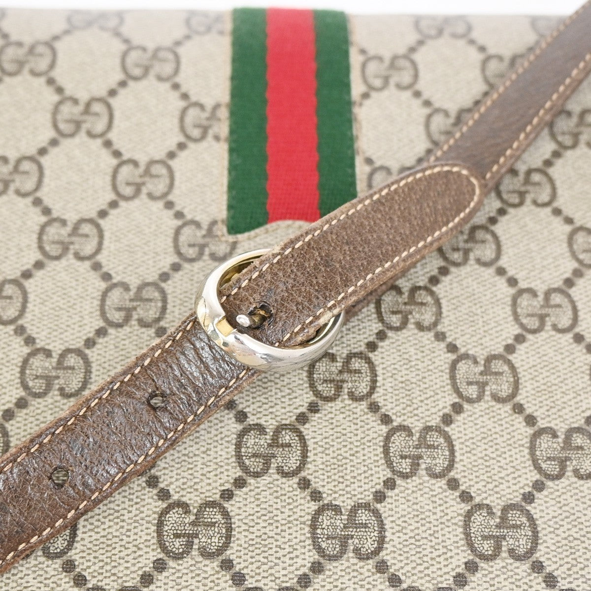 GUCCI Logo GG Pattern Sherry Flap Shoulder Bag PVC Leather Brown GHW 67KC907