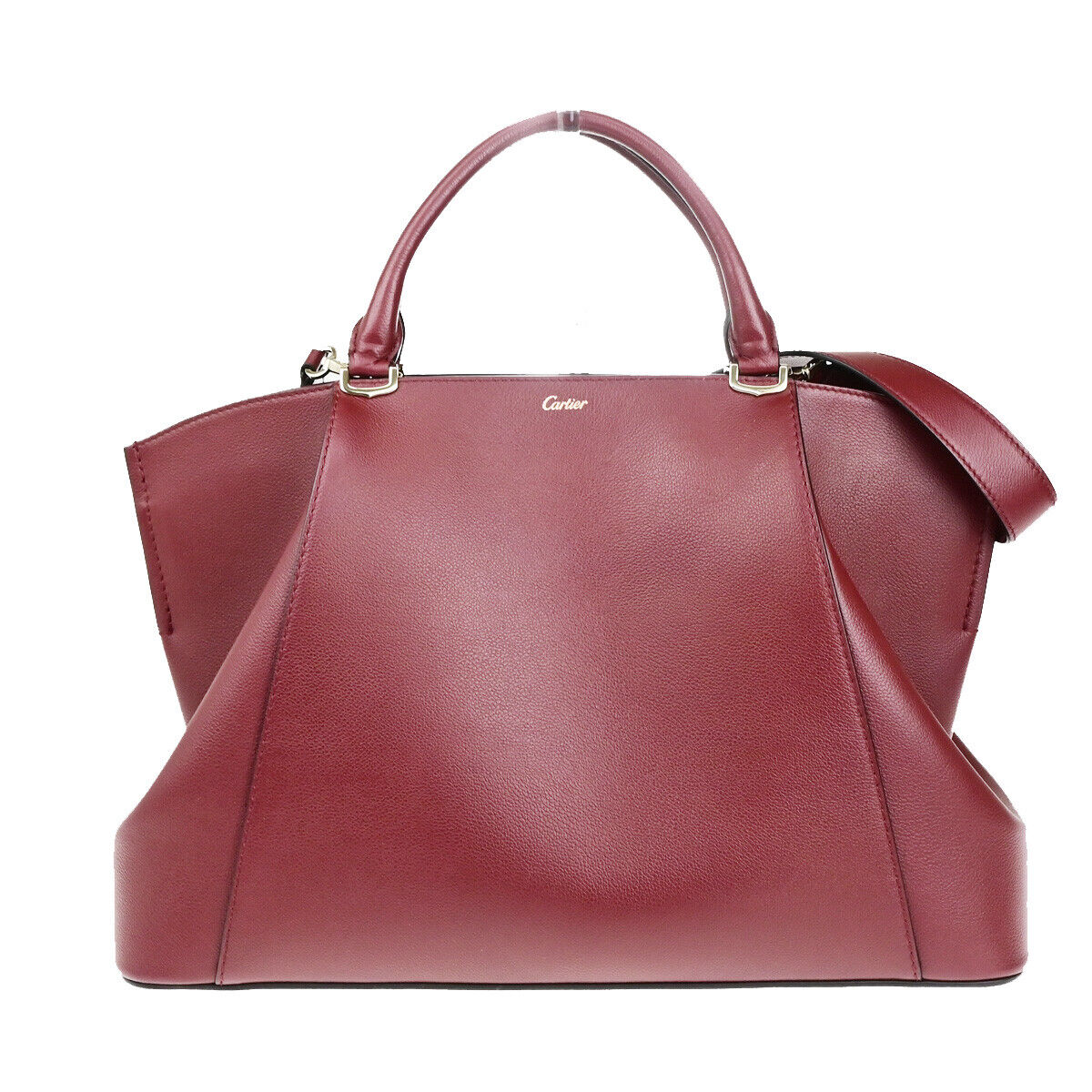 CARTIER Logo C De Cartier 2Way Shoulder Hand Bag Leather Bordeaux GHW 11RK521