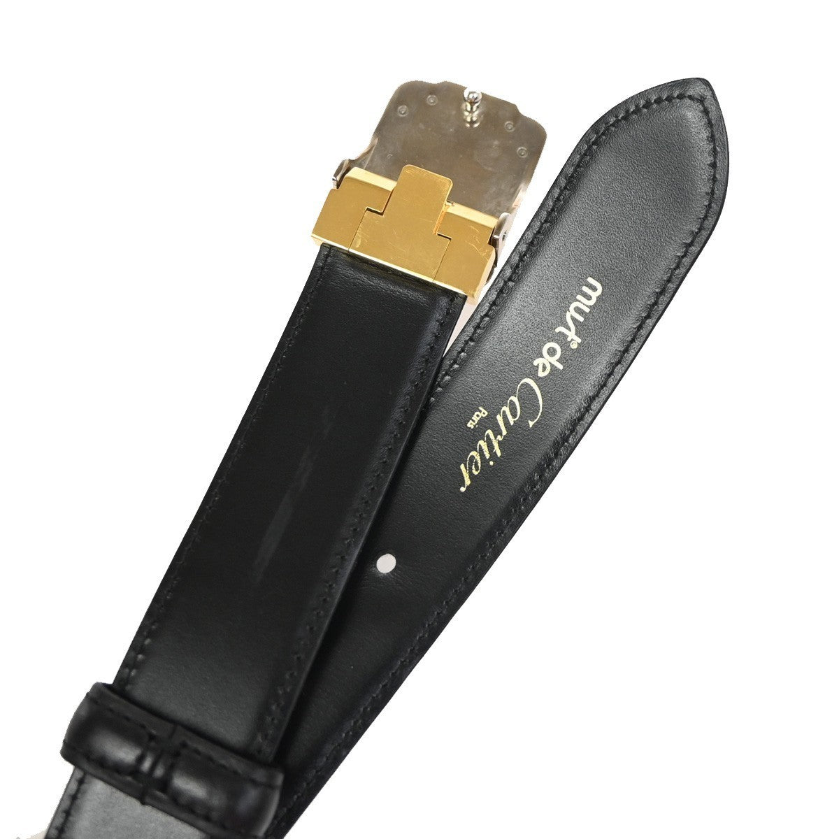 MUST DE CARTIER Logo Santos Waist Belt Leather Black GHW SHW France 66YH979
