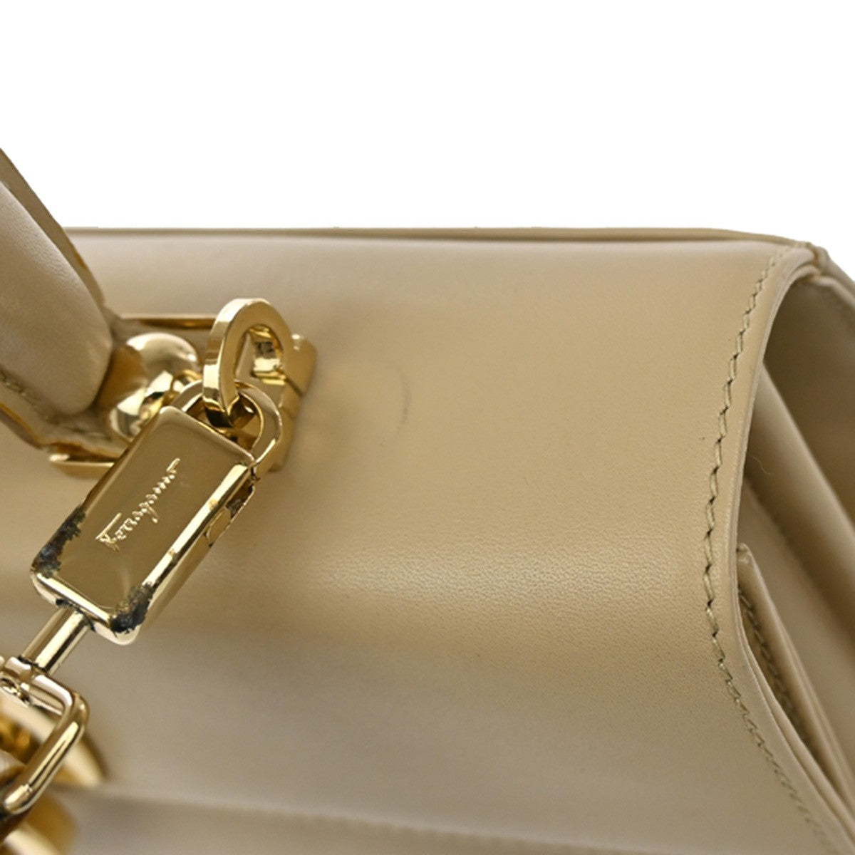 SALVATORE FERRAGAMO Gancini 2way Shoulder Hand Bag Leather Beige GHW 79RL329