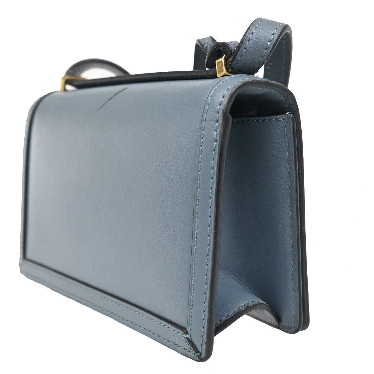 LOEWE Logo Barcelona Mini Shoulder Hand Bag Leather Blue GHW Spain 72RL756