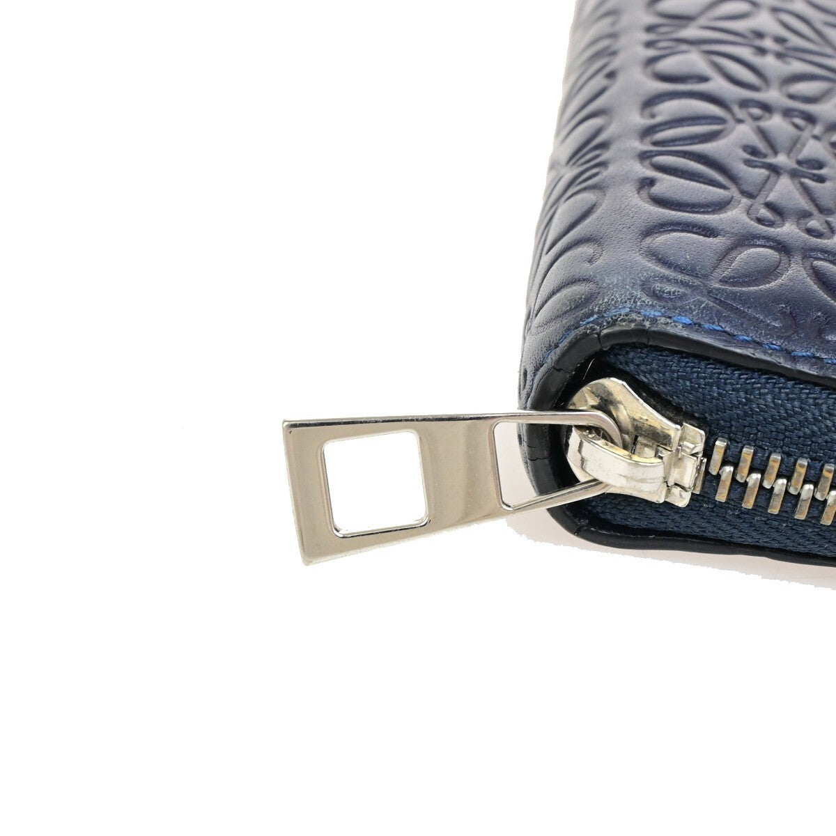 LOEWE Logo Anagram Repeat Long Zipper Wallet Embossing Leather Navy Blue 67KB395